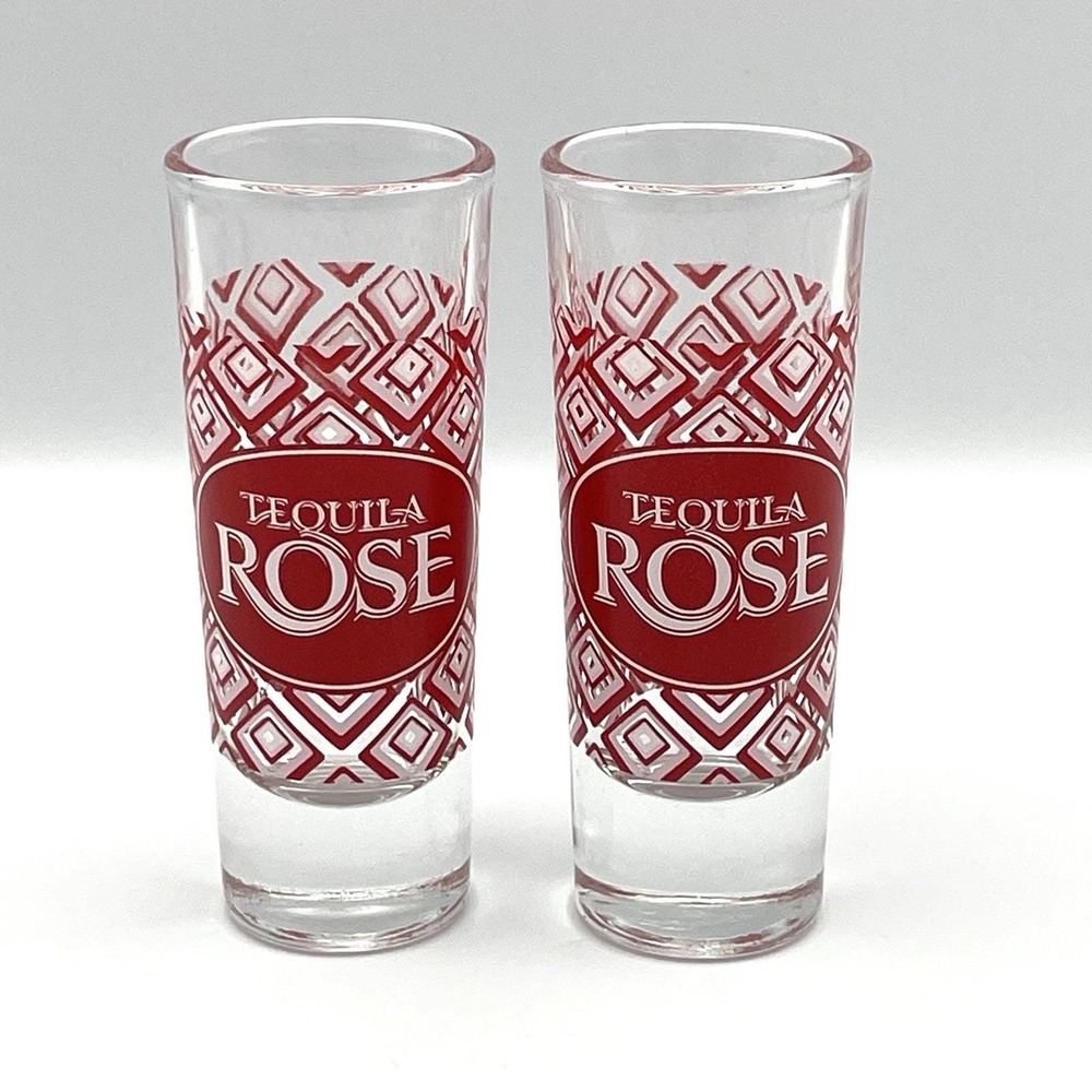 Vintage 1990s Tequila Rose Crisa Shooter Shot Glasses Pair Red Logo‎ 4.25"